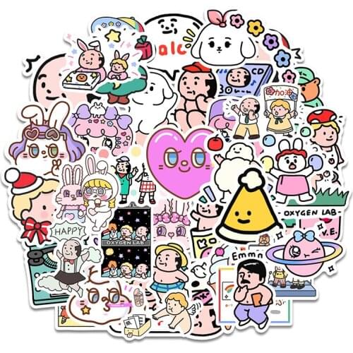 43Pcs Cute Oxygen Lab Mini Anime Diary Stickers For Mobile Phone Diy Refrigerator Skateboard Car Accessories Sticker