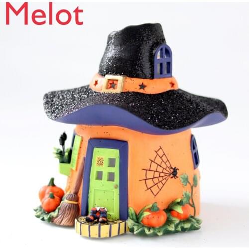 American Hand Drawn Ceramic Halloween Pumpkin Witch Hat Candlestick Decoration Decoration Gifts