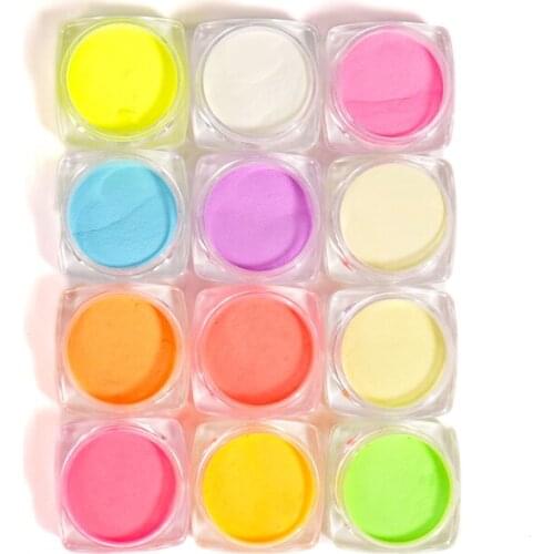 12 colors Neon Phosphor Powder Set Luminous Nail Glitter Powder Pigment Fluorescent Powder Manicure Nail Art Decorations