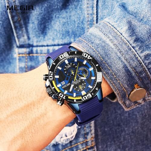 MEGIR 2121 Men Watches Top Luxury Chronograph Sport Watch Silicone Quartz Male Military Wristwatches Clock Relogio Masculino