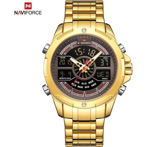 NAVIFORCE Sport Men Watches Fashion Digital Quartz Wrist Watch Steel Waterproof Dual Display Date Clock Gold Relogio Masculino