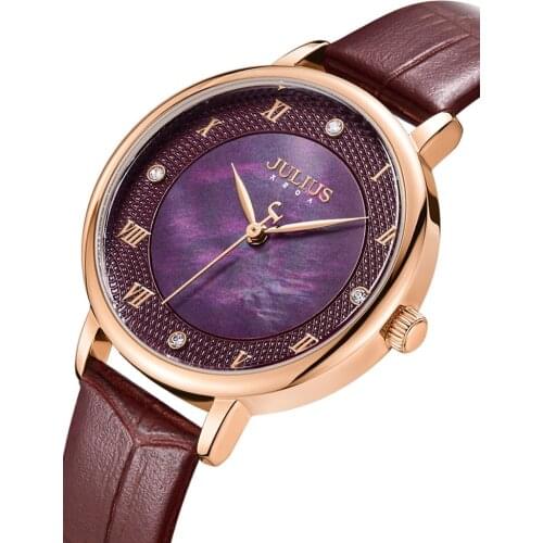 Elegant Mother-of-pearl Womens Watch Japan Mov't Lady Hours Fine Fashion Real Leather Bracelet Girls Gift Julius Box