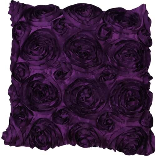 Purple Satin Rose Flower Square Pillow Cushion Pillowcase Case Cover