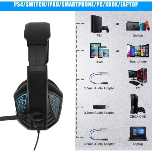 Stereo Gaming Headset with Noise-Reduction Microphone Head-mounted Wired Headphones for PS4 Xbox One PC Computer