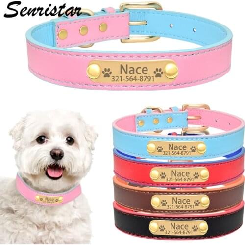 Personalized Leather Dog Collar Custom Nameplate Cat Dog Collars for Small Medium Large Dogs Engraved ID Name Tag Pet Dog Collar