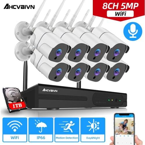 5MP Wireless Security Camera Kit 8CH NVR IR-CUT Outdoor Waterproof Wifi Motion Detection Wifi Surveillance Camera System Onvif