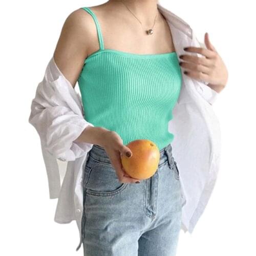 Korean Minimalist Women Sleeveless Ribbed Knit Vest Double Spaghetti Straps Plain Solid Color Camisole Casual Slim Tube Tank Top