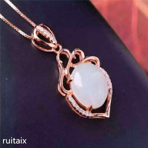 KJJEAXCMY boutique jewels 925 pure silver inlaid natural hetian jade female pendant + necklace jewelry drop fluid curve unusual
