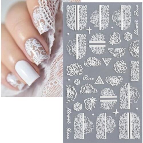 Nail Embossed Sticker Lace Flower Shape Back Glue Ultra Thin Engraved Natural Manicures Nail Decals Decorations for Female