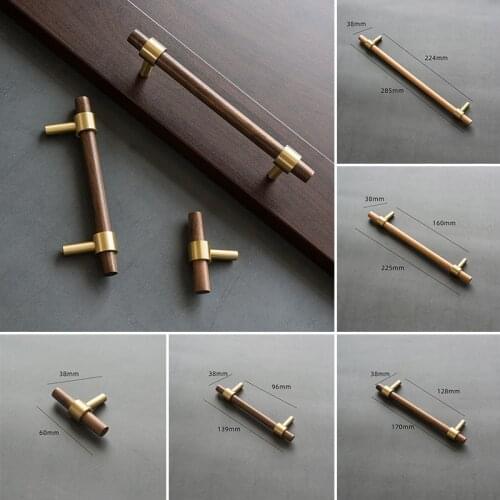 Brass Wood Handle Kitchen Bedroom Cabinet Door Handles Drawer Wooden Handle Home Vintage Furniture Wardrobe Brass Wooden Handle