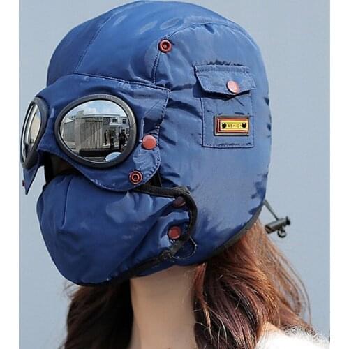 Unisex 3pcs/Set Fashion Thicken Warm Hat 3 In 1 Winter Hats for Men Women Windproof Hat with Glasses and Mask Fleece Cap