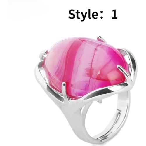 Fashion Personality Simple Four Claw Inlay Natural Oval Semi Precious Stone Crystal Ring Trend Charm Ladies Cocktail Jewelry