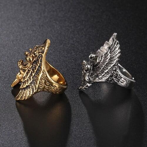 MENS AMERICAN BIKER EAGLE 316L STAINLESS STEEL RING