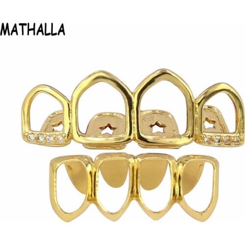 MATHALLA The New Gold Tooth Grillz Hip-hop 4 Teeth Hollow With Drill Sleeve Gilding Drip Grillz Grills