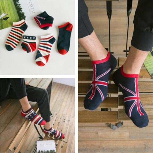5 pairs of fashionable national cotton socks and slippers, breathable and non slip invisible ship socks, stripe ankle socks