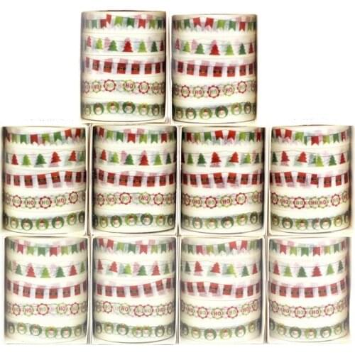 NEW 10 Boxes Decorative Flag Snowman HO HO Belt Christmas Tree Washi Tapes Masking Tape Cute Stationery Bullet Journal Supply