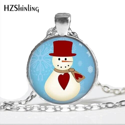 2017 New Arrival Blue Gold Christmas Snowman Pendant Necklace Handmade Glass Dome Funny Christmas Jewelry