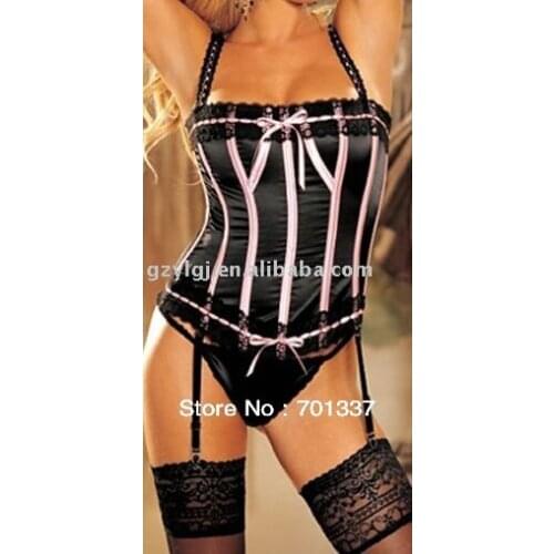 Wholesale Free Shipping Sexy Lingerie Satin Lace Up Basque Corset 5011 black Size S--XL