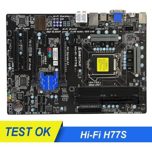 Original used motherboard Biostar Hi-Fi H77S LGA 1155 DDR3 32GB for i3 i5 i7 CPU USB2.0 USB3 .0 SATA3 H77 Desktop Mainboard