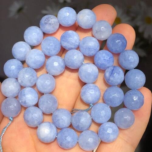 Natural Faceted Light Blue Chalcedony Jades Stone Beads Loose Spacer Beads For Jewelry Making DIY Charm Bracelet 4/6/8/10/12MM