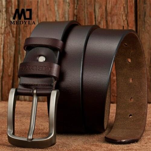 MEDYLA Genuine Leather Alloy Pin Buckle Luxury Brand Leather Strap Belt for Men Vintage Designer Belt High Quality SM08