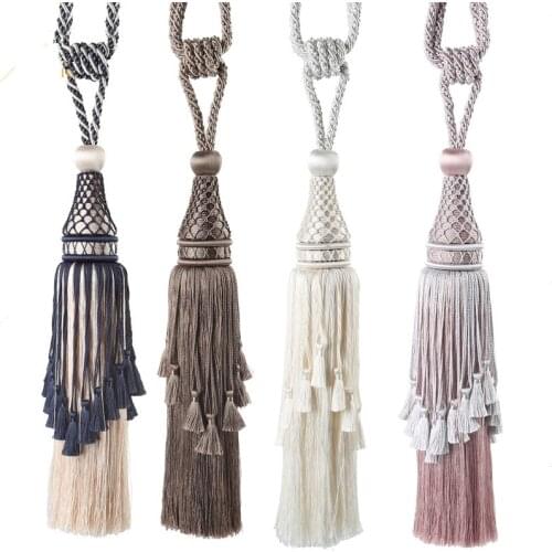 Luxury 1Pair Solid Curtain Tassel Fringe Tiebacks Straps Hanging Belt Ball Brush Bind Buckle Curtain Holdbacks Tie Tape Back