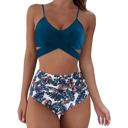 Sexy Cross Bikini Set Women Solid V-Neck High-Waisted Two Piece Swimsuit 2021 Girl Lady Beach Bathing Suit Swimwear Biquinis