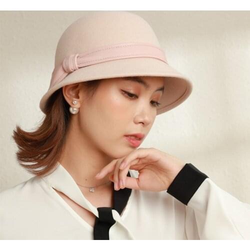 2021 New 100% Wool Fedora Hats For Women Wide Brim Cortex Decoration Felt Hat Dome Bowler Retro Hepburn Fedoras Fascinator