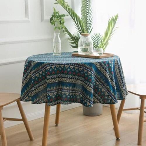 Bohemia Style Geometric Print Cotton and Linen Tablecloth Round Coffee Tea Table Cover Kitchen Tablecloth Home Textile Decor