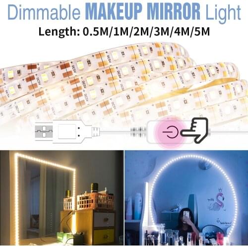 LED Makeup Mirror Lamp Tape Hollywood Vanity Light Strip Bathroom Bulb Dressing Table Led Wall Lighting USB Touch Dimmer Lamps
