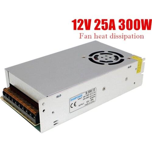 Output 12V 25A DC transformer Power supply 300W with Fan heat dissipation 3D printer Special Power supply