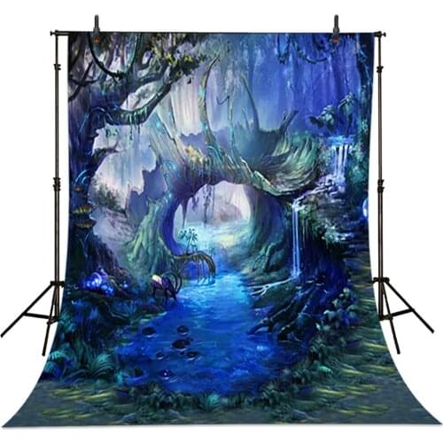 Dreaming Style Blue Light Scenic Vinyl backdrop baby Fantasy Forest Bridges Digital Printed Photo Background for Studio5x7ft
