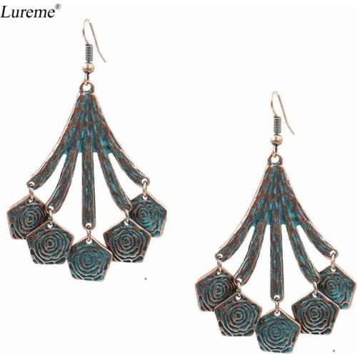 Lureme Vintage Bronze Patina Rose Pendants Dangle Earrings for Women and Girls (er005783)