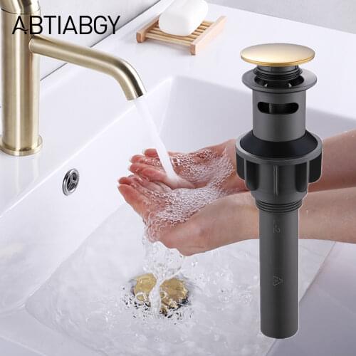 Bathroom Sink Basin Pop Up Drainer Brushed Gold Drain Water Stopper Button Round Hole Hotel Faucet Accessories Easy To Clean