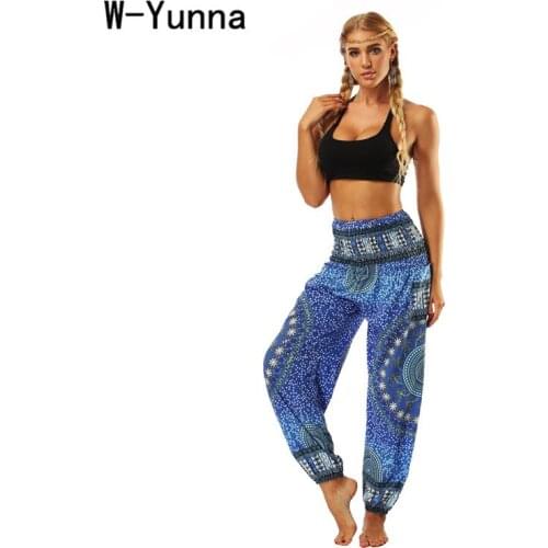 W-Yunna 2019 Womens Summer Clothes Fashion Digital Printing Elastic Waist Wide Leg Pants Loose Sexy Leggings For Women