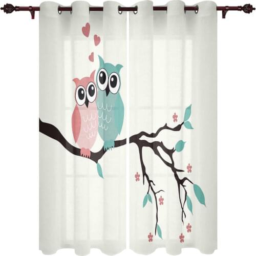 French Window Curtains ValentineS Day Owl Love Heart Living Dining Room Kids Bedroom Modern Luxury Home Decor Valance Curtains