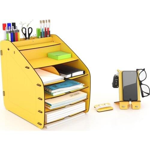 Design OTTO Yellow Office Desk Organizer with Pen Holder - File Rack for Office Accessories - A4 - Letter Paper - Stationery