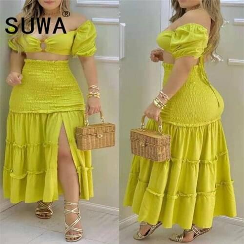 Yellow Strapless Sleeveless Short Sleeve Bor And Pants Sexy Tight Club Party Lady Fashion Tracksuits