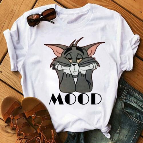 Women Cat Shirt Print Cartoon Jerry Mouse Casual Summer Tops Fun Spoof Female Loose Tees Cute Vintage T-Shirt Tops female