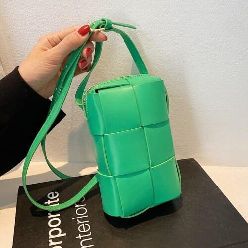 Small Weave Women Shoulder Bags Soft Pu Leather Crossbody Bag Ladies Mini Square Chest Bags Summer Green Messenger Bag Waist Bag