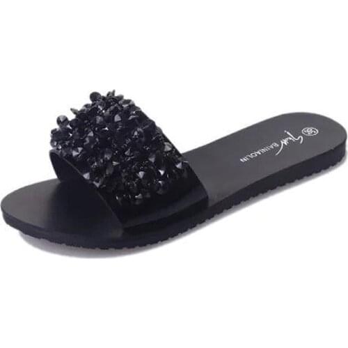 Womens Fashion Bling Sequins Slides Shoes Summer Shining PU Sandals Female Flat Comfort Casual Flip-Flop Leisure Slippers