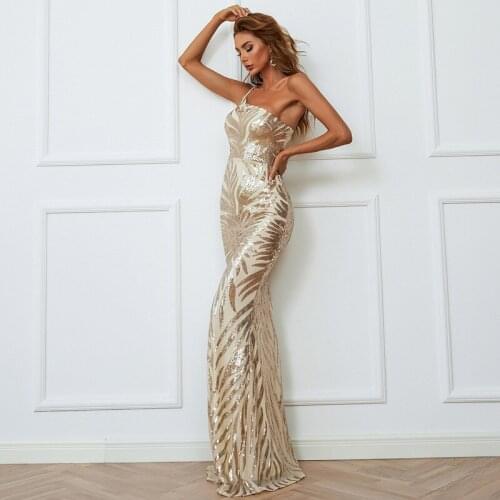 Women Elegant Sequin Irregular Neck One Shoulder Maxi Dress Backless Bodycon Female Evening Party Long Dress Vestidos