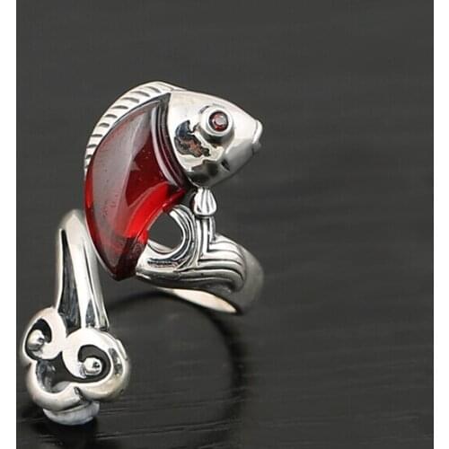 Fashionable S925 silver jewelry fox ring female personality pomegranate ring opening one piece
