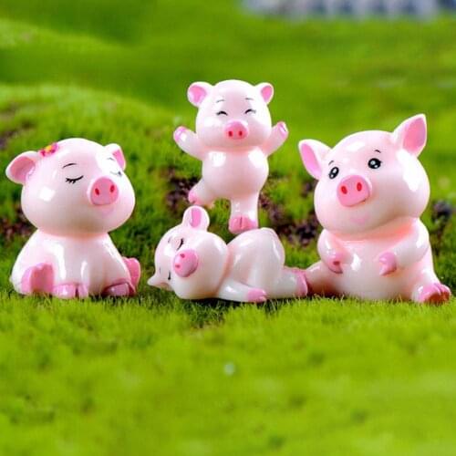 1 pcs Cute Pig Family Animal figurine home decor miniature fairy garden decoration Statue Resin Craft Figure DIY