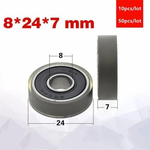 10pcs/50pcs 8*24*7mm polyurethane PU 608 608RS low noise roller bearing friction pulley soft rubber 8x24x7