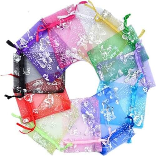 100pcs Butterfly Design Organza Transparent Chiffon Element Jewelry Bags Tulle Fabric Wedding Gift Bags Organza Gift Bag A245368