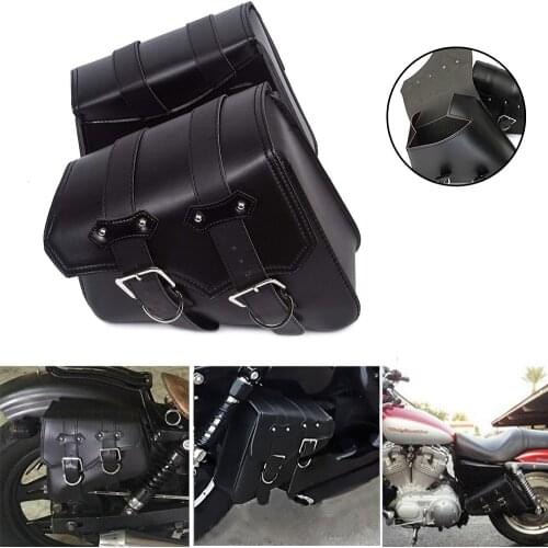 2pcs Universal Motorcycle Leather Saddle bags Cruiser Seat Storage Tool Luggage Pannier For Harley Sportster XL883 XL1200 Dyna