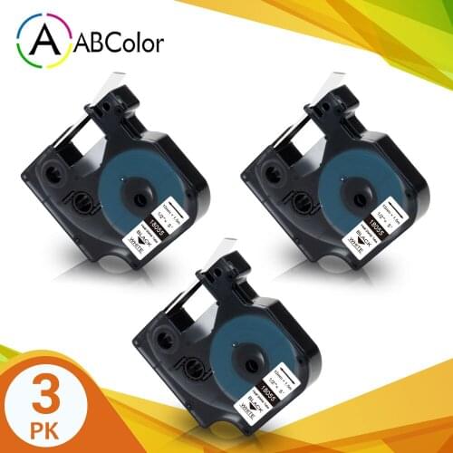 3Pcs 18055 Heat Shrink Tube Tape Black on White 12mm 18055 Rhino Industrial Tape For DYMO Rhino 4200 5200 5000 6000 Printer