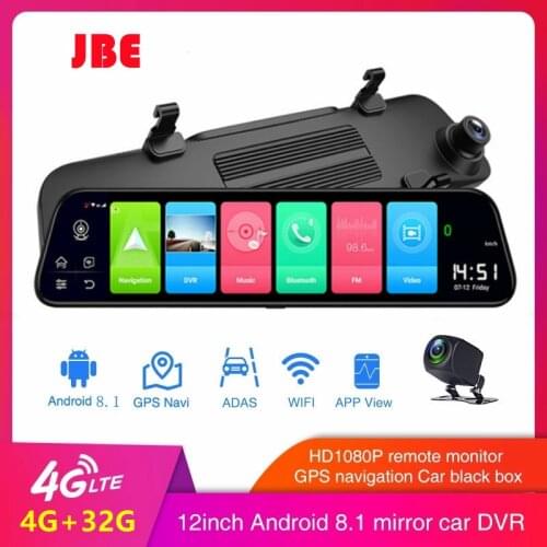 4G Dash Cam 12 inch Car Rearview Mirror ADAS Android 8.1 FHD 4G+32G Recorder GPS Navigation Dash Camera Rear View Mirror Car DVR