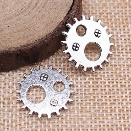 Free shipping 36pcs 19x19mm antique silver gear charms diy retro jewelry fit Earring keychain hair card pendant accessories